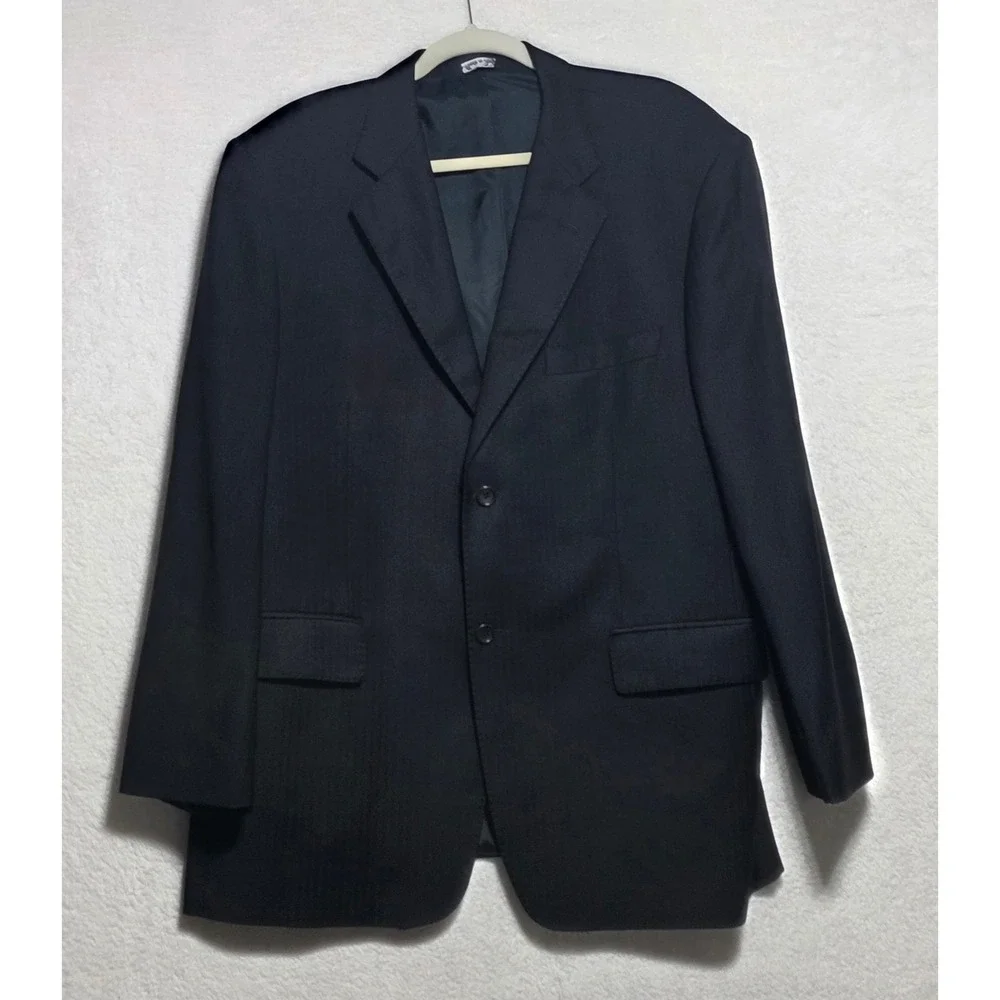Ermenegildo Zegna Trofeo Navy Blue Herringbone Wool Sport Coat Blazer Italy 46R